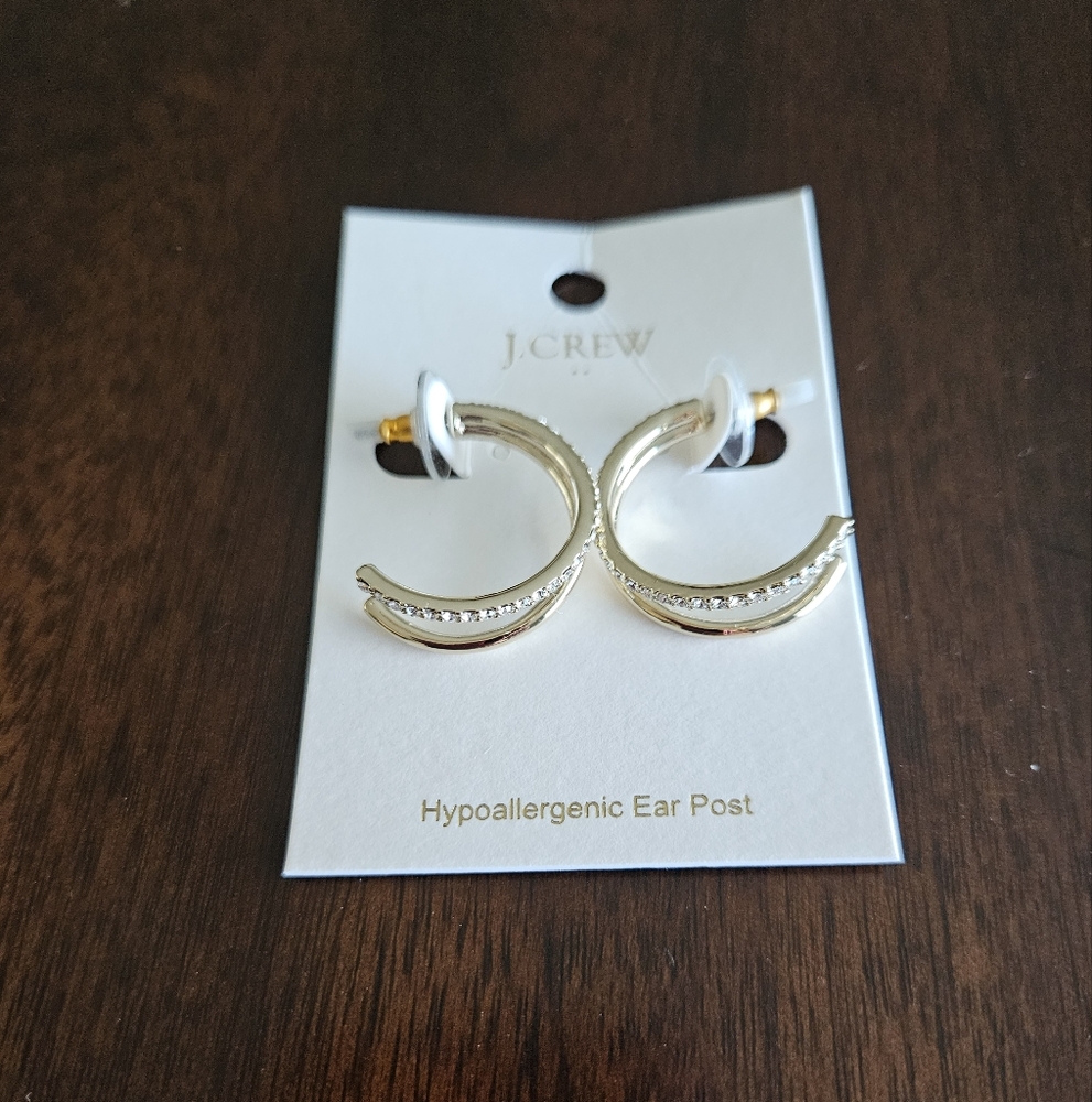 J.Crew Pave Double Hoop Earrings, Gold - Picture 3 of 5